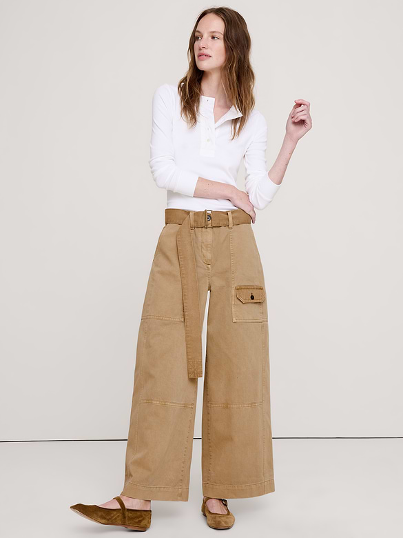 High-Rise Wide-Leg Cotton Utility Pant