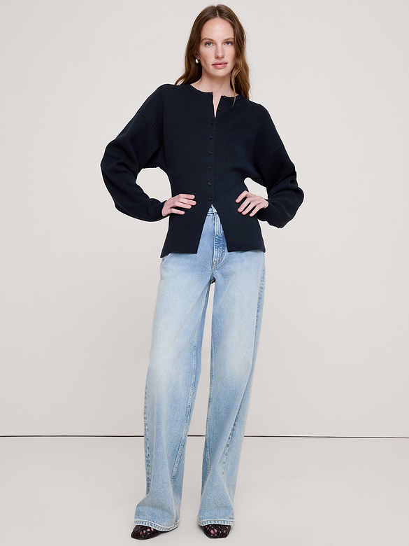 Larkspur Cotton-Silk Cutaway-Hem Cardigan