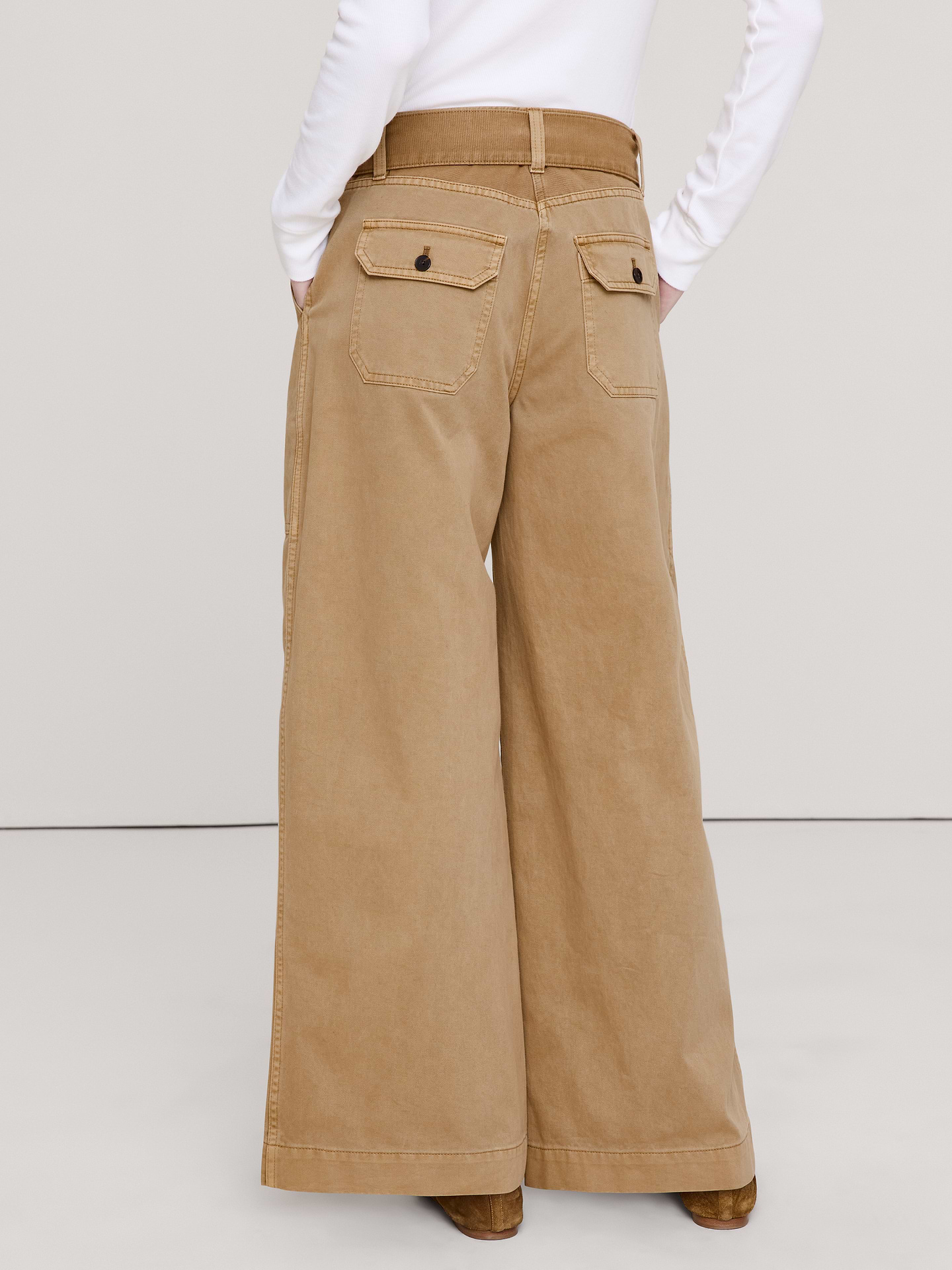 Image number 3 showing, High-Rise Wide-Leg Cotton Utility Pant