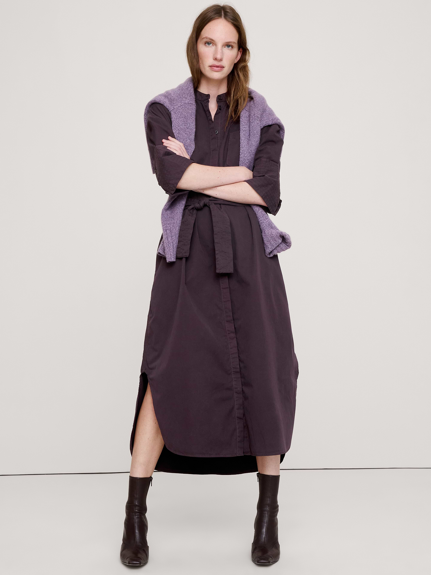 Image number 4 showing, Cotton Twill Belted Shirt Dress