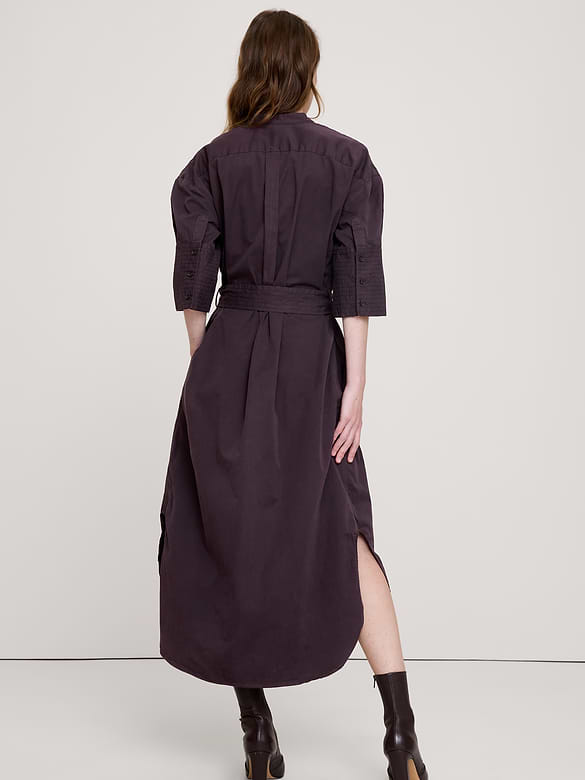 Robe-chemisier à ceinture en sergé de coton