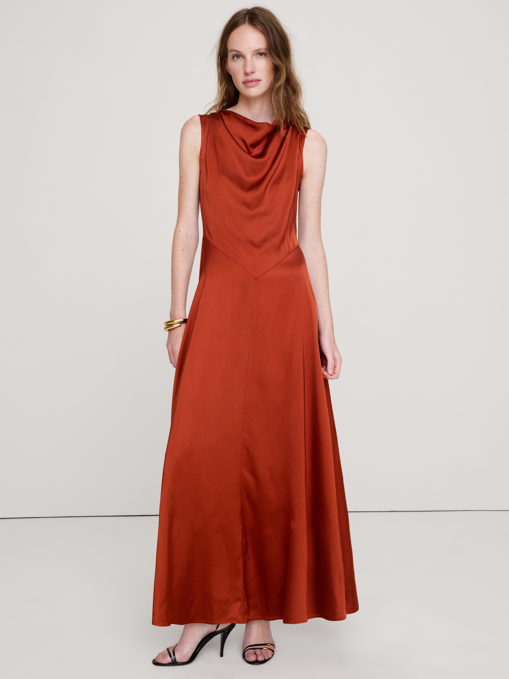 Image number 1 showing, Stretch-Satin Cowl-Neck Maxi Dress