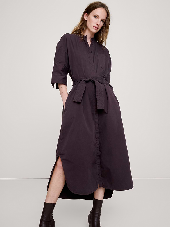 Robe-chemisier à ceinture en sergé de coton
