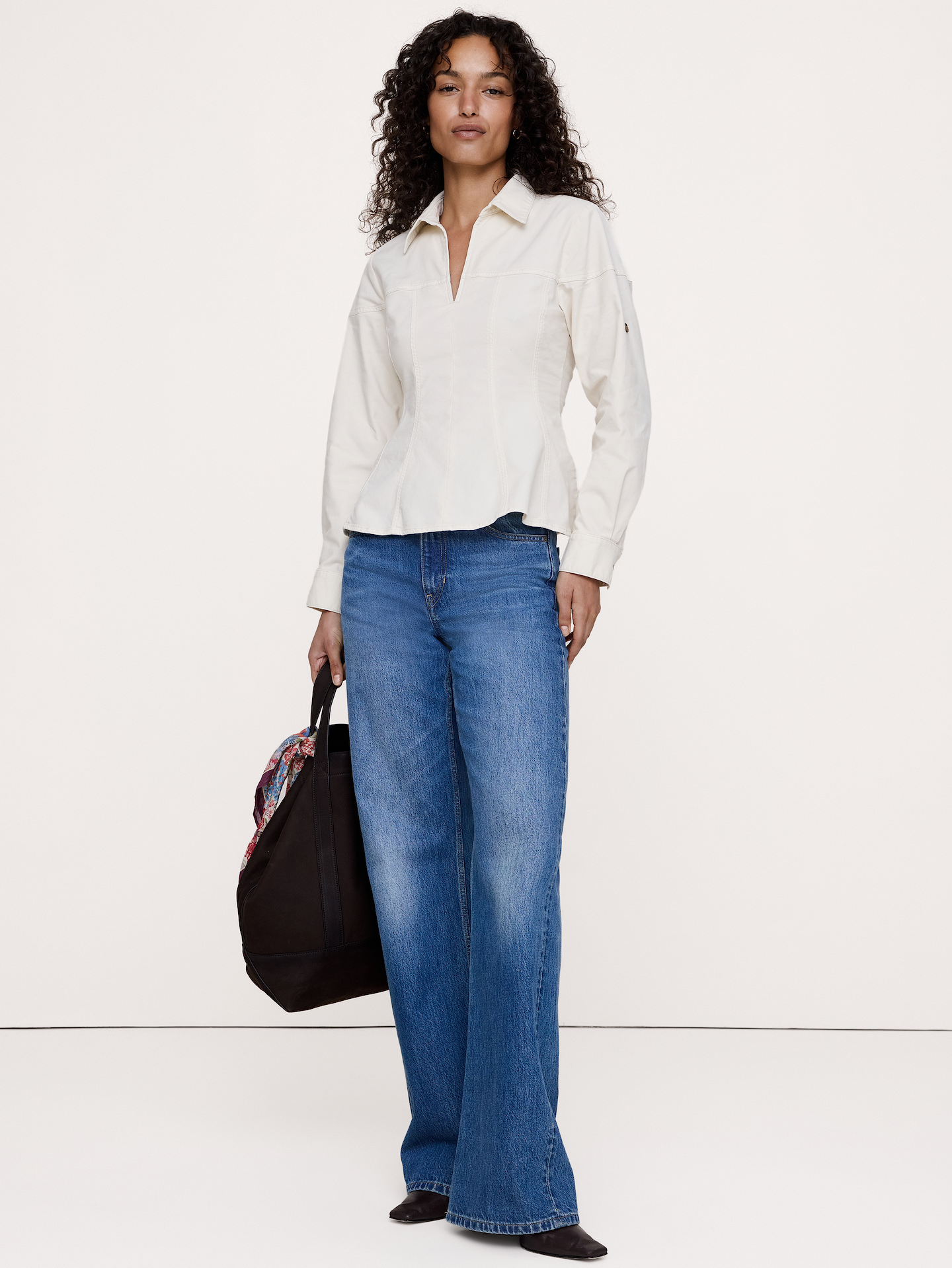 Image number 1 showing, Stretch-Cotton Pleated-Waist Top