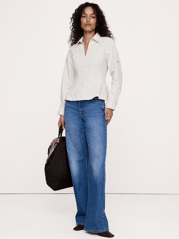 Haut à taille plissée en coton extensible