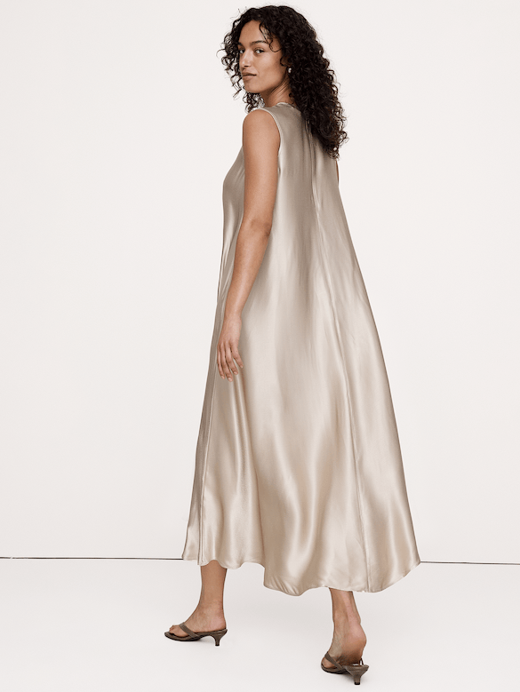 Aurelia Italian Satin Sleeveless Trapeze Dress