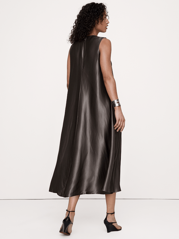 Aurelia Italian Satin Sleeveless Trapeze Dress
