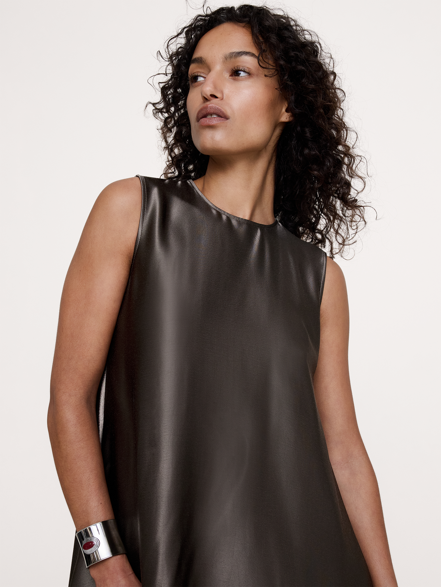 Image number 4 showing, Italian Satin Sleeveless Trapeze Dress