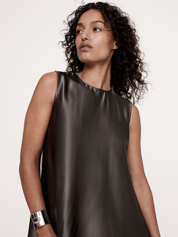 Aurelia Italian Satin Sleeveless Trapeze Dress