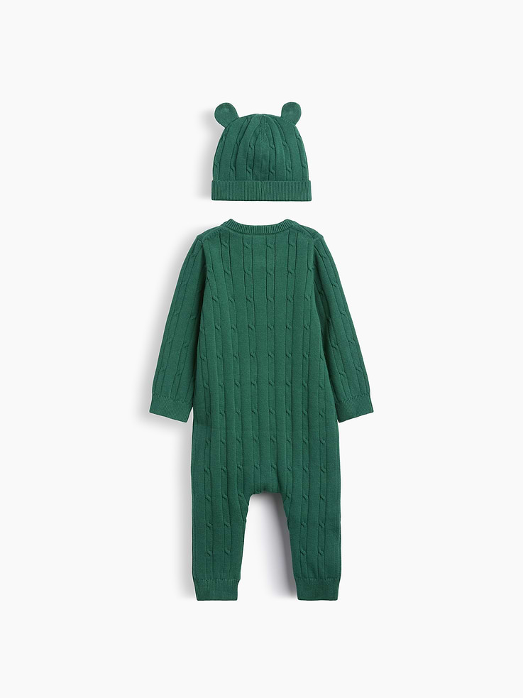 Image 2 of 2, Baby Cable-Knit Hat & Sweater One-Piece Set