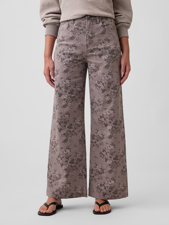 High Rise Wide-Leg Print Crop Jeans
