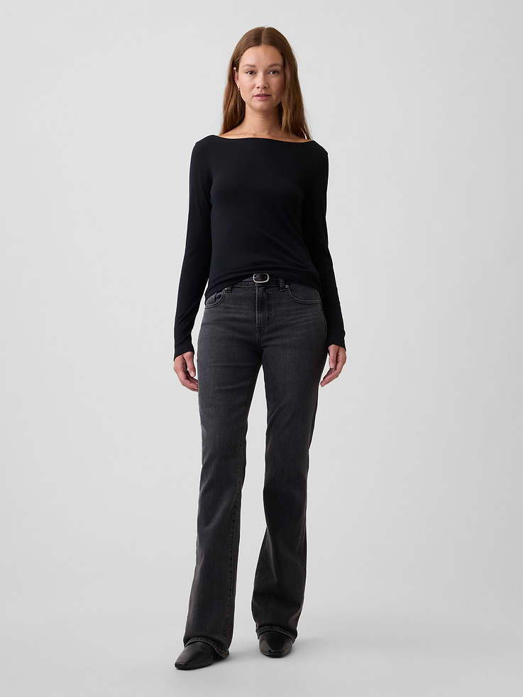 Image 3 of 5, Modern Ribbed Boatneck T-Shirt