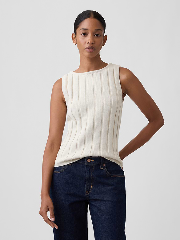 Ribbed Boatneck Sweater Top