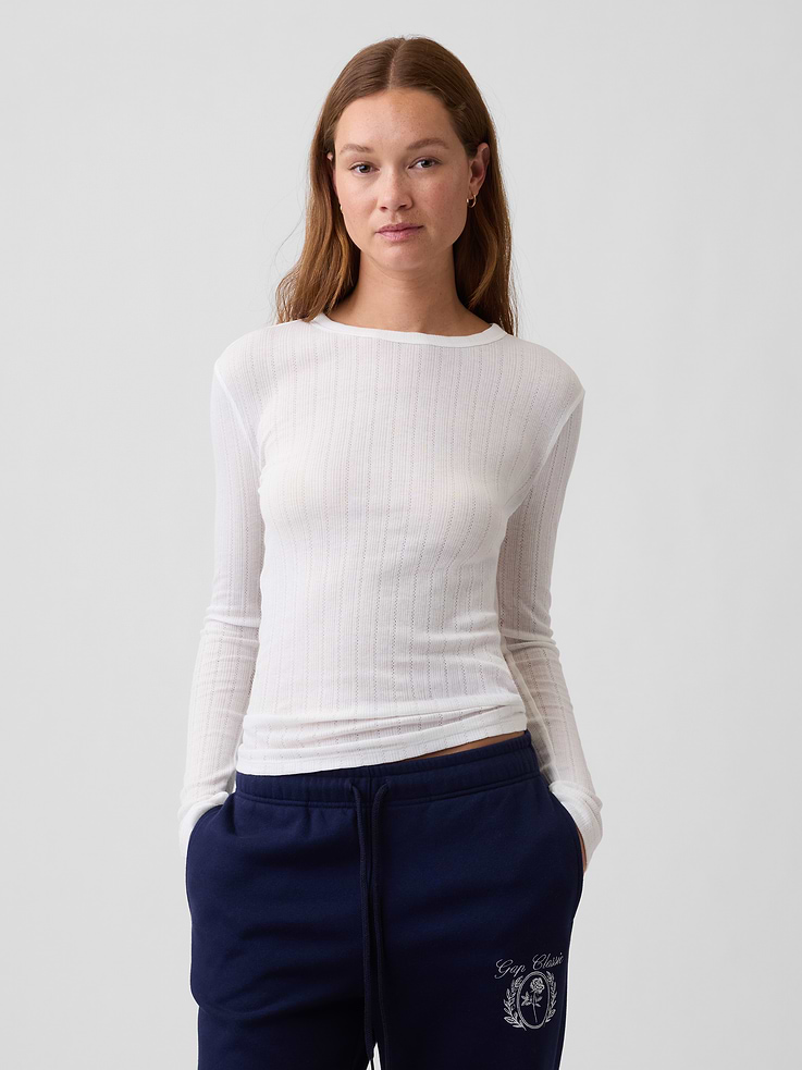 Image number 1 showing, Essential Ribbed Pointelle T-Shirt