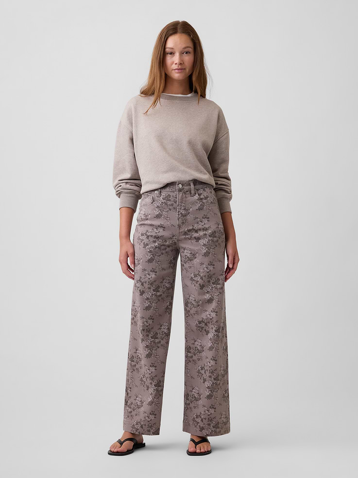 Image number 1 showing, High Rise Wide-Leg Print Crop Jeans