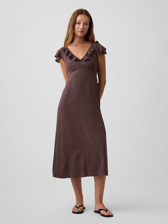 Flutter Sleeve V-Neck Midi Dress