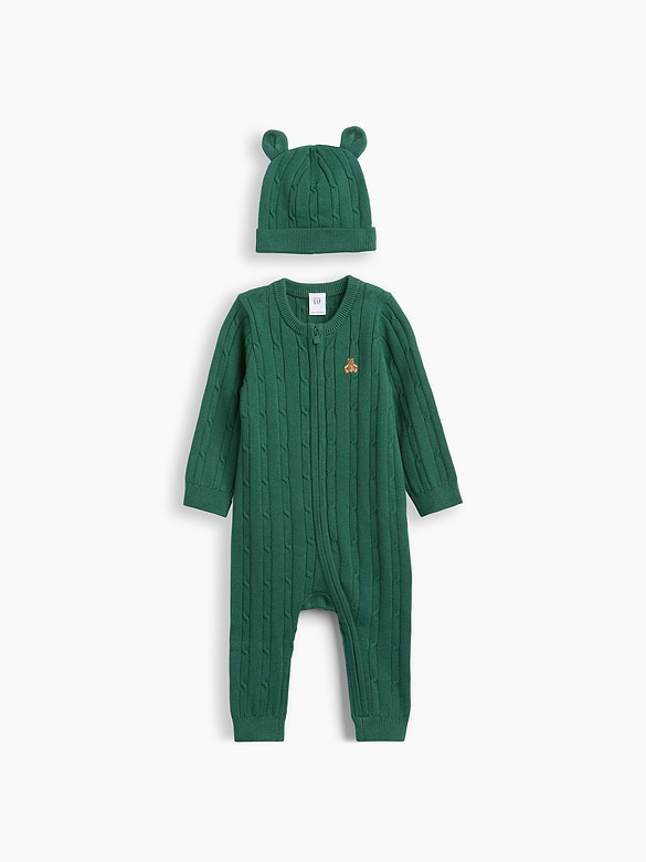 Baby Cable-Knit Hat & Sweater One-Piece Set