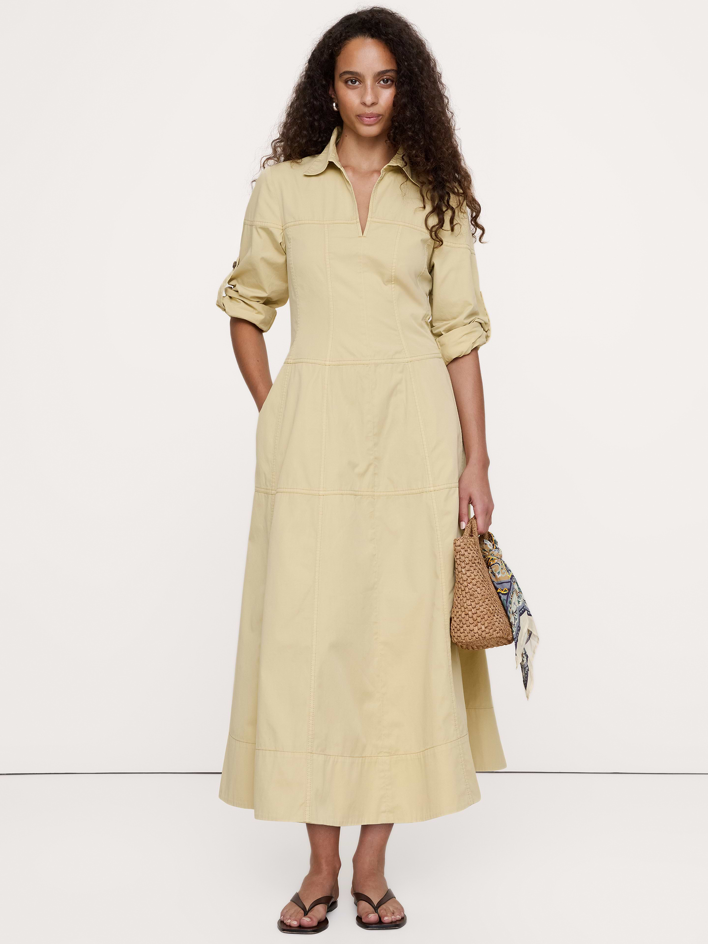 Image number 1 showing, Cotton Twill Paneled Shirt Dress