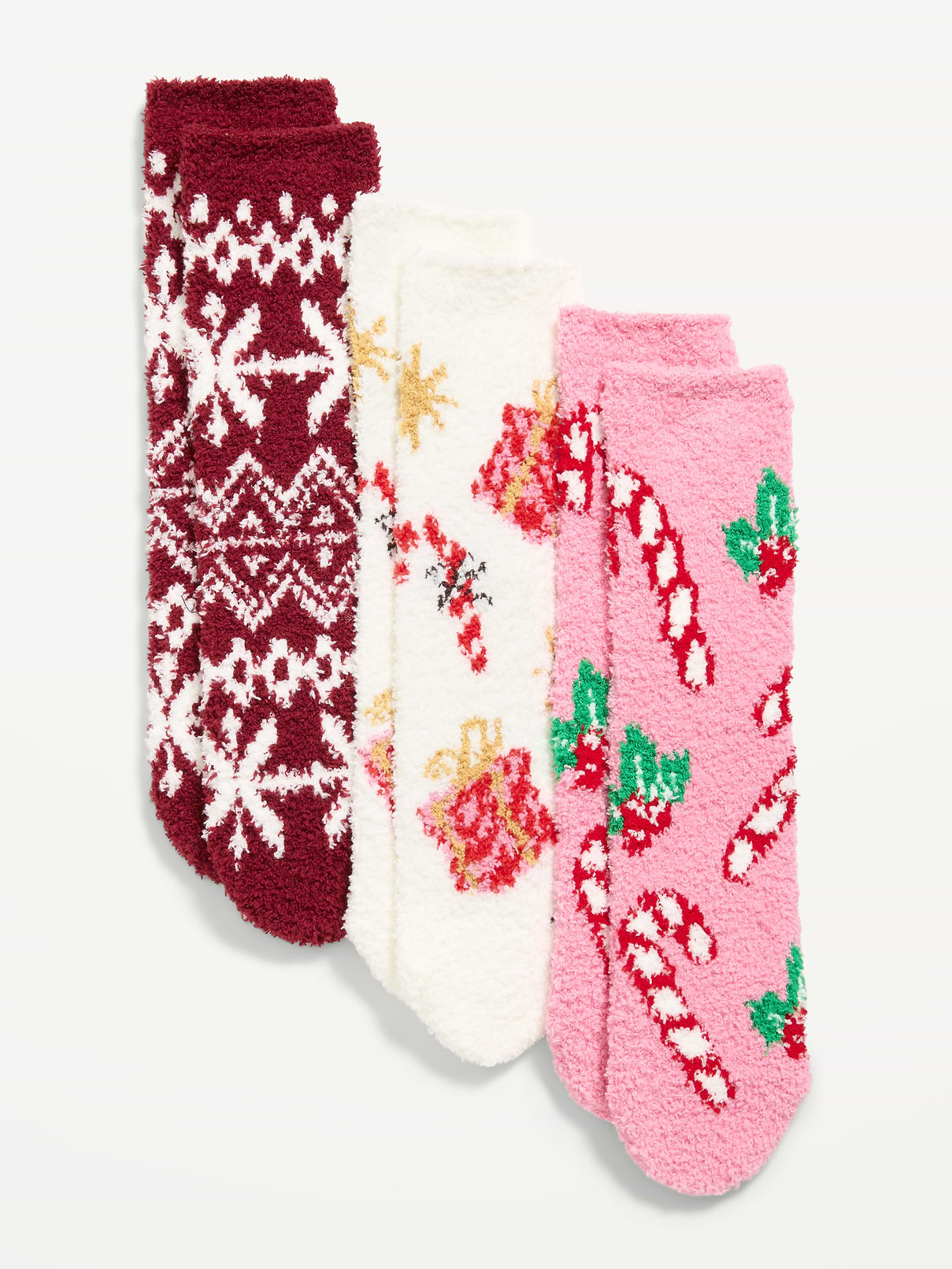Image 1 of 2, includes 3 pairs of cozy crew socks, elasticized openings, notched toe seams, Product #907906