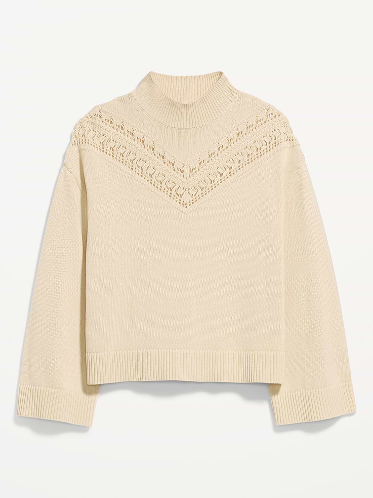 Image 4 of 5, Mock-Neck Lace Inset Sweater