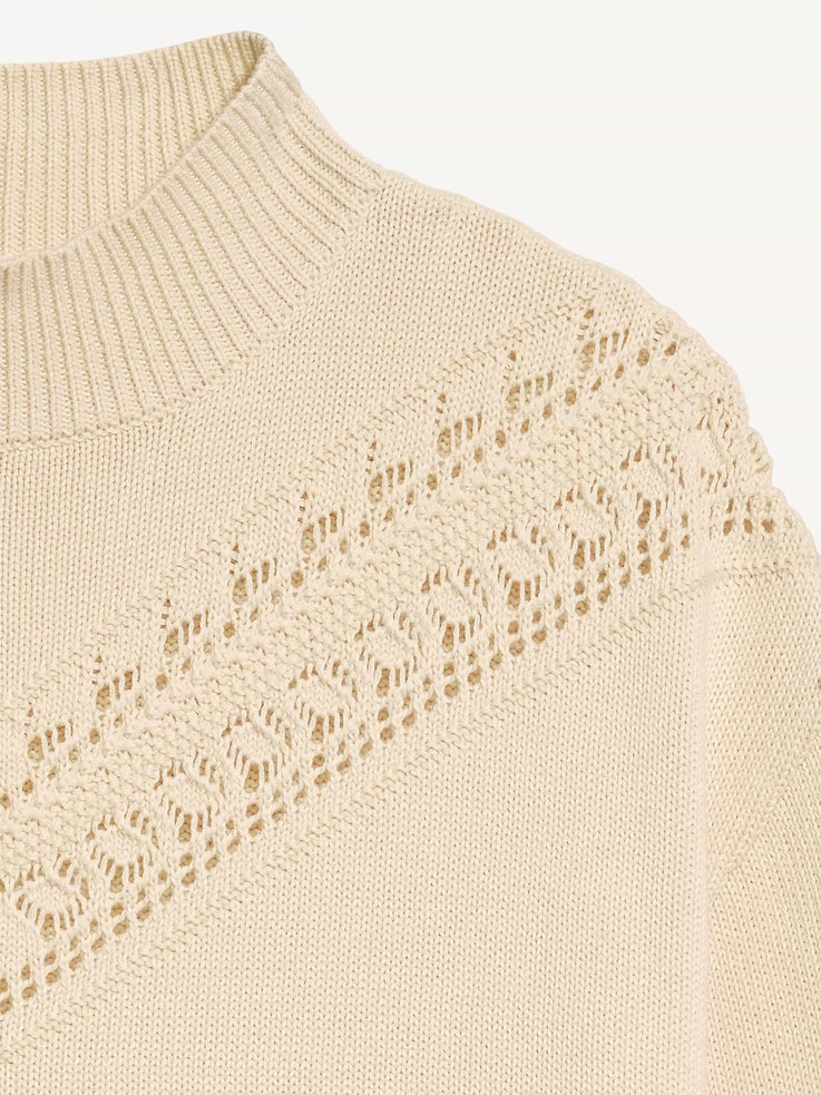 Image 5 of 5, Mock-Neck Lace Inset Sweater