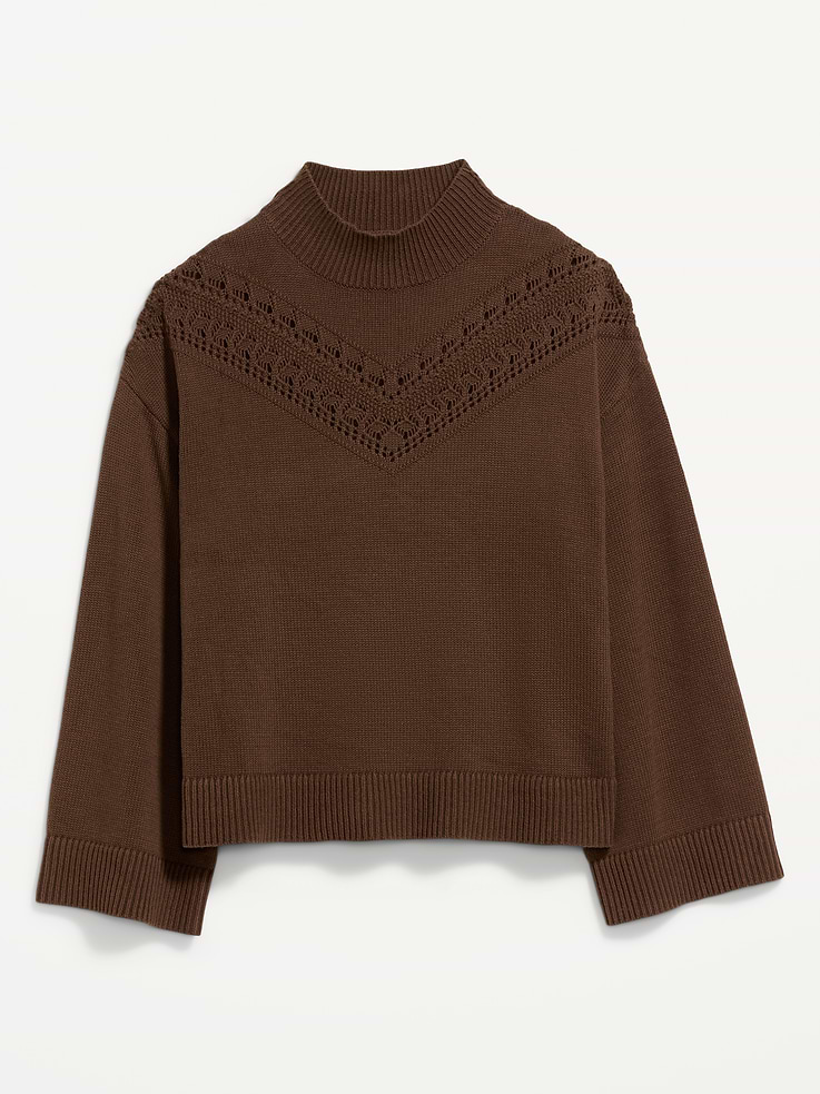 Image 4 of 5, Mock-Neck Lace Inset Sweater