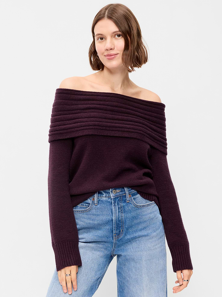 Image 1 of 5, straight neckline, long sleeves, rib-knit cuffs, Product #905205
