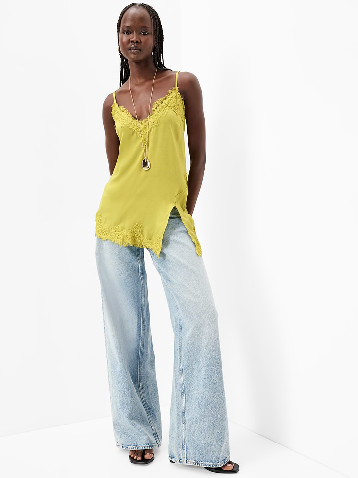 Image number 1 showing, Asymmetrical Lace-Trim Cami Top