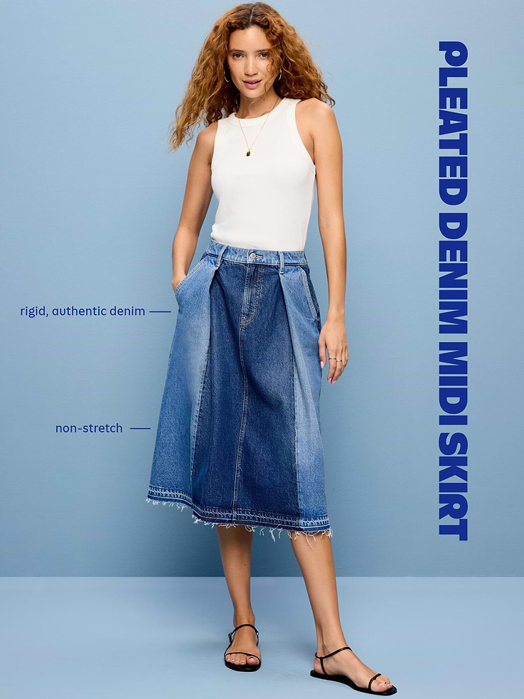 L'image numéro 7 présente Jupe mi-longue à plis en denim à empiècements cousus