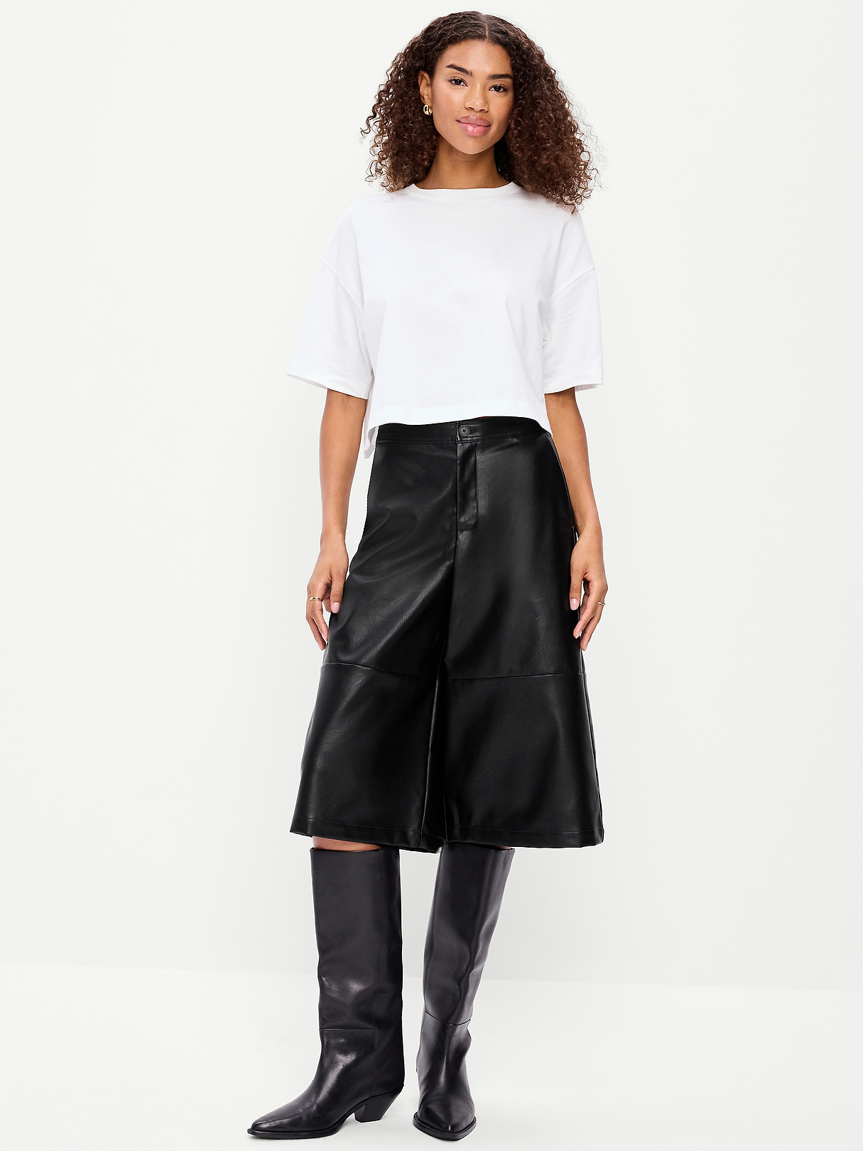 Mid-Rise Faux-Leather Baggy Culottes | Old Navy