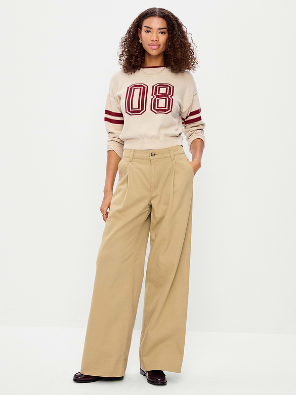 Mid-Rise Pleated Wide-Leg Pants