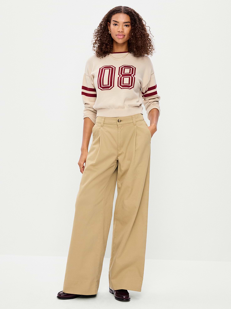 Image number 1 showing, Mid-Rise Pleated Wide-Leg Pants