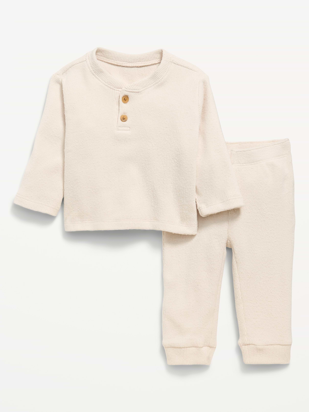 Image number 3 showing, Long-Sleeve Waffle-Knit Henley Top and Pants Set for Baby