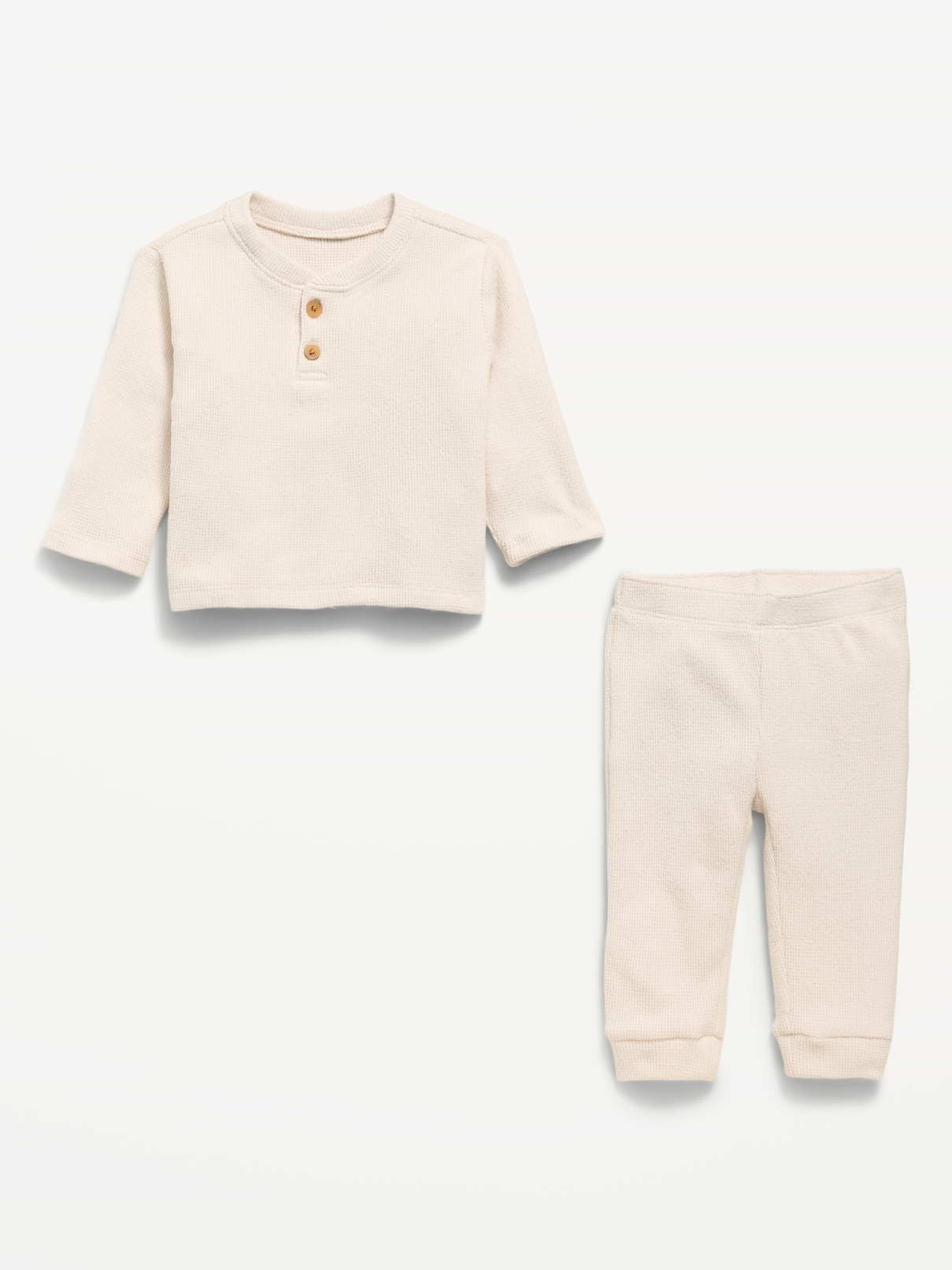 Image number 4 showing, Long-Sleeve Waffle-Knit Henley Top and Pants Set for Baby