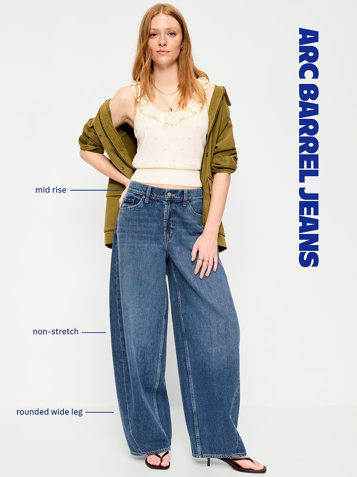 Image number 5 showing, Mid-Rise Rounded Wide-Leg Barrel Jeans