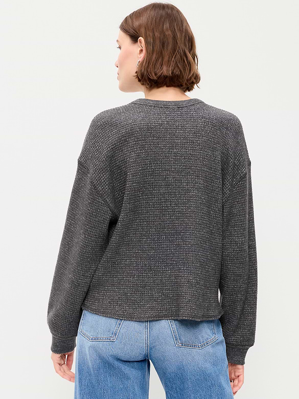 Long-Sleeve Crew-Neck Henley T-Shirt