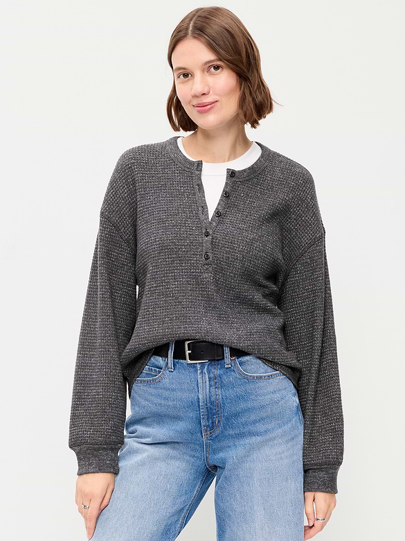 Long-Sleeve Crew-Neck Henley T-Shirt