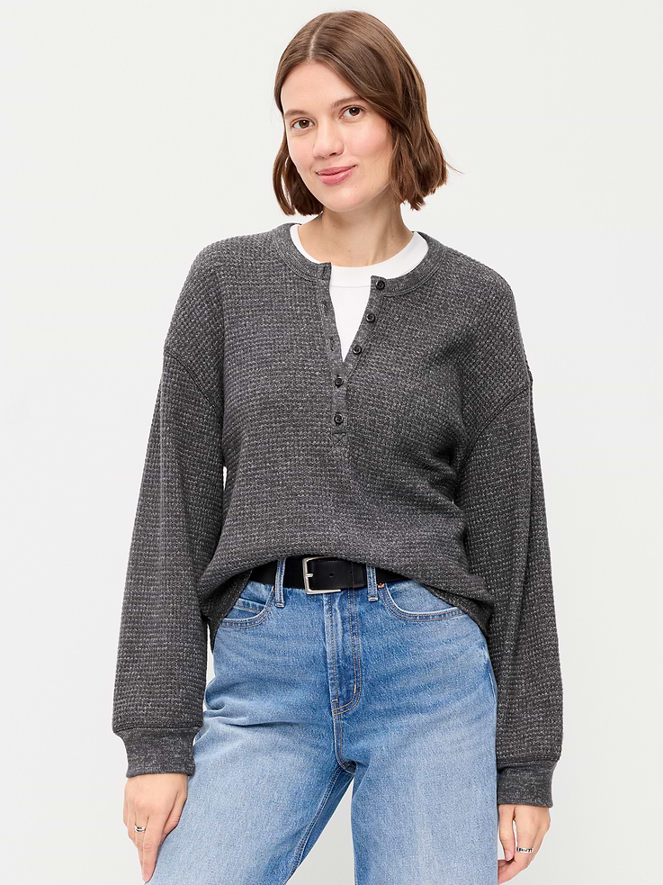 Image number 1 showing, Long-Sleeve Crew-Neck Henley T-Shirt