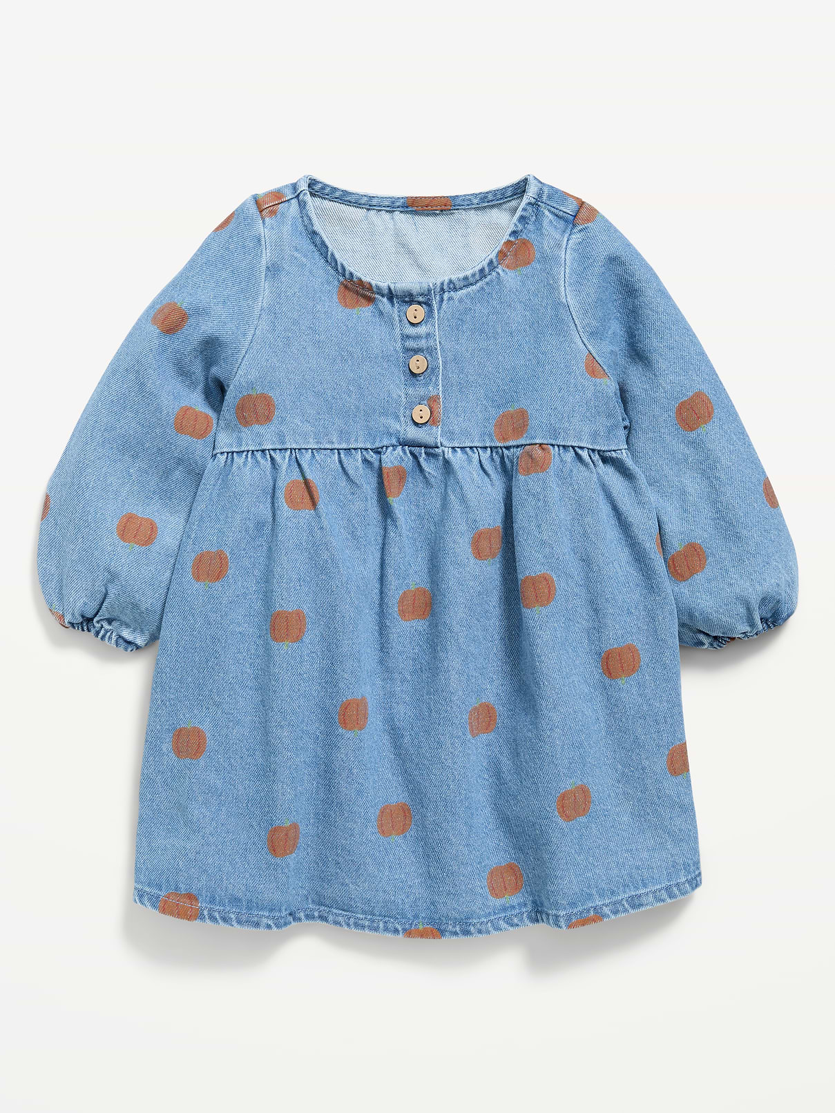 Image number 1 showing, Long-Sleeve Denim Swing Dress for Baby