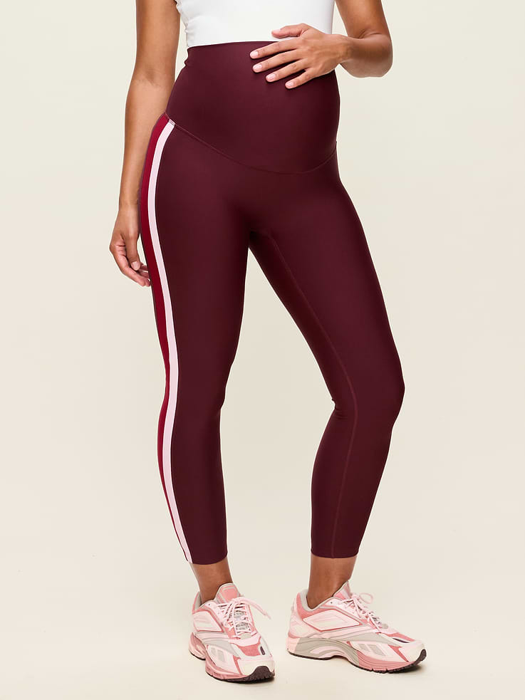 Image number 1 showing, Maternity Full-Panel PowerSoft Striped 7/8 Leggings