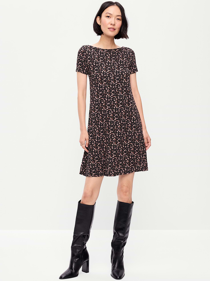 Image number 1 showing, Short-Sleeve Mini Swing Dress