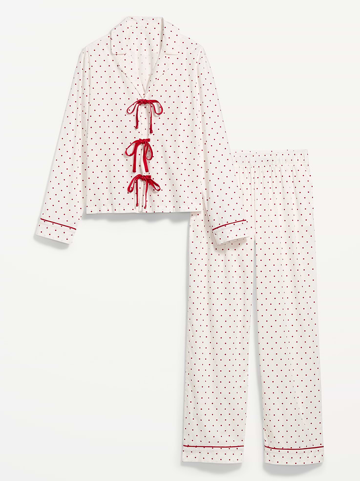 Image 3 of 8, Tie-Front Poplin Pajama Pant Set