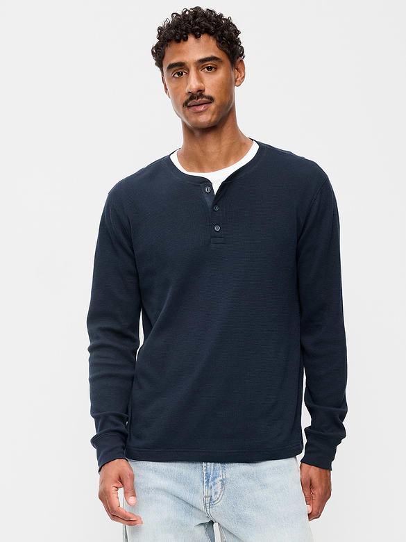 Long-Sleeve Waffle Henley T-Shirt