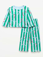 Image 1 of 2, crew neck, long sleeves, drop shoulders, matching pants, elasticized waist, all-over holiday print, Product #1181669