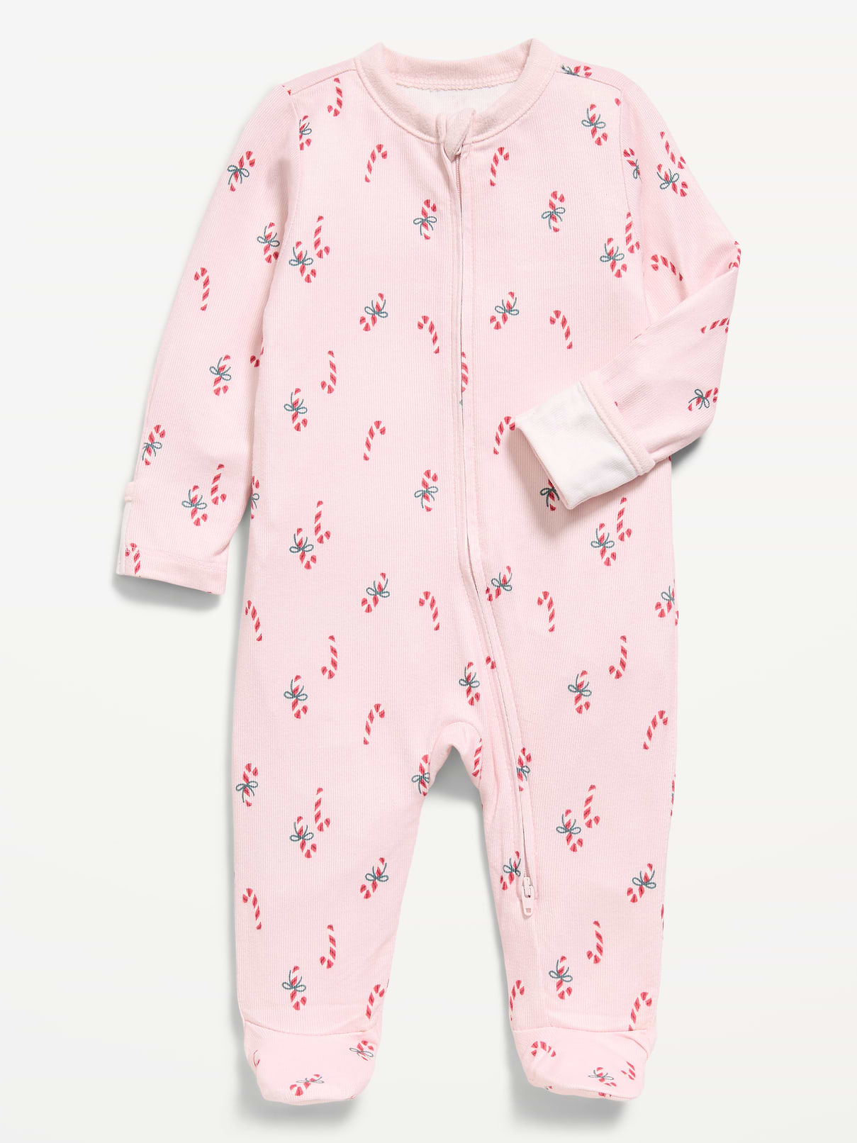 Image 1 of 1, crew neck, long sleeves, fold-over mittens at each sleeve, full-length reversible zipper, sewn-in feet, allover print, Product #1181801