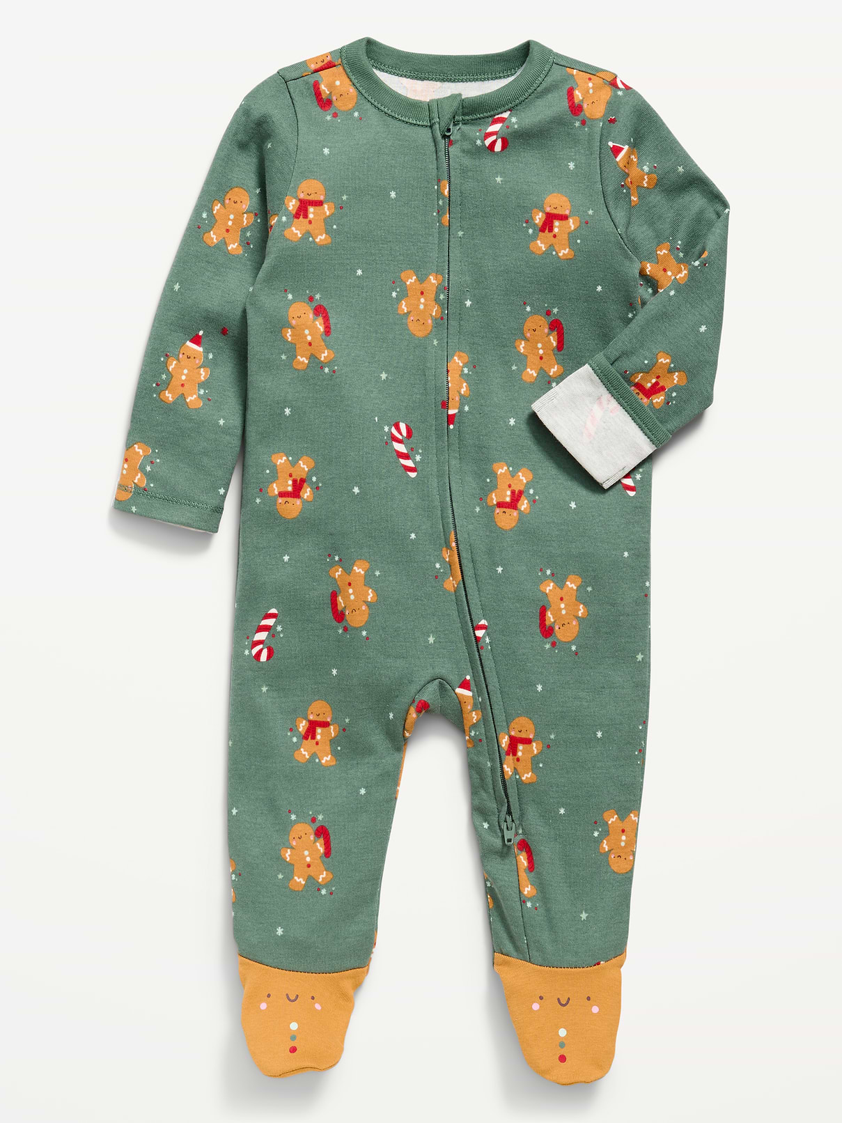 Image 1 of 2, crew neck, long sleeves, fold-over mittens at each sleeve, full-length reversible zipper, sewn-in feet, all-over print, Product #1181802