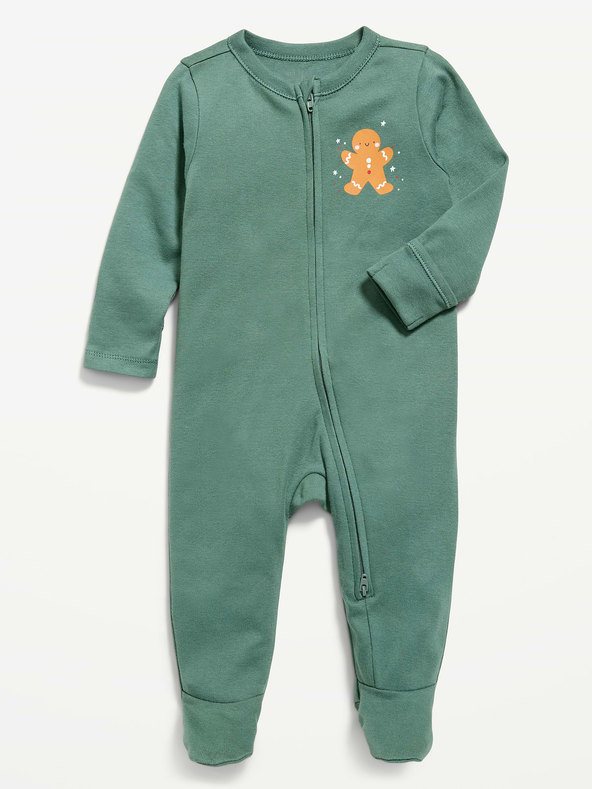 Image 1 of 1, crew neck, long sleeves, fold-over mittens at each sleeve, full-length reversible zipper, sewn-in feet, all-over print, Product #1181802