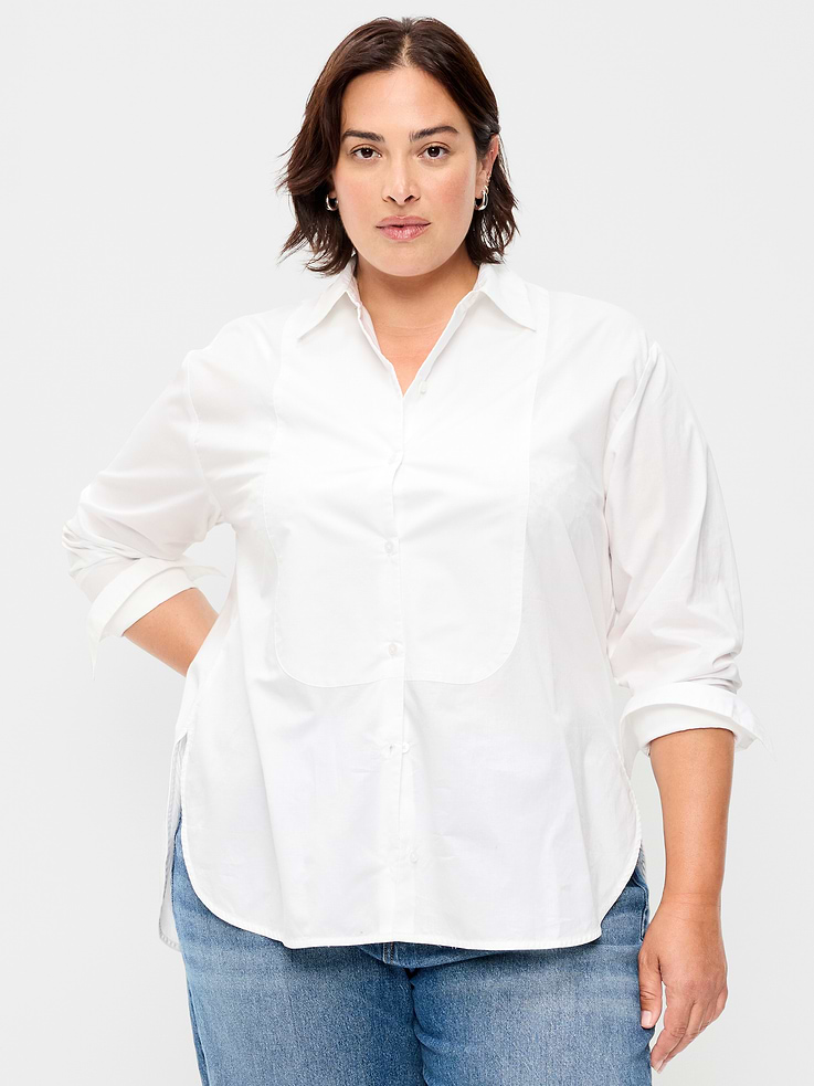 Image 4 of 5, Oversized Tuxedo-Front Button-Down Shirt