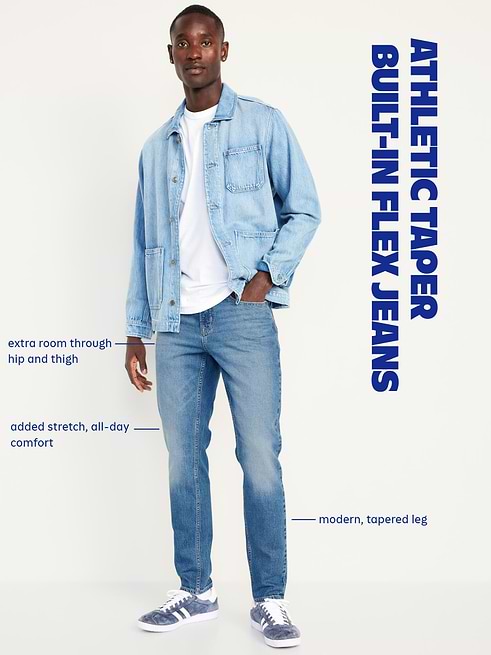 black jeans blue dress shirt Old Navy Men's Athletic Taper Built-In Flex - Black mens-apparel patch pockets at back DZ9636 Off The Shoulder Size:US 6.5-7/ UK 6