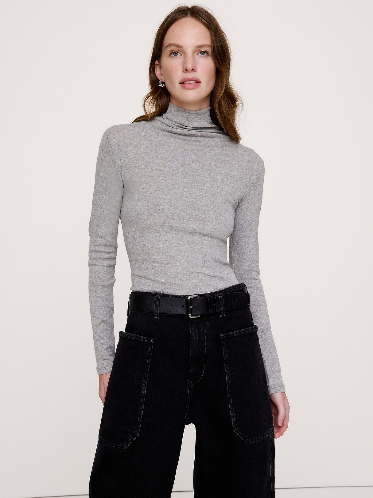 Airy Cotton Long-Sleeve Mock-Neck T-Shirt | Banana Republic